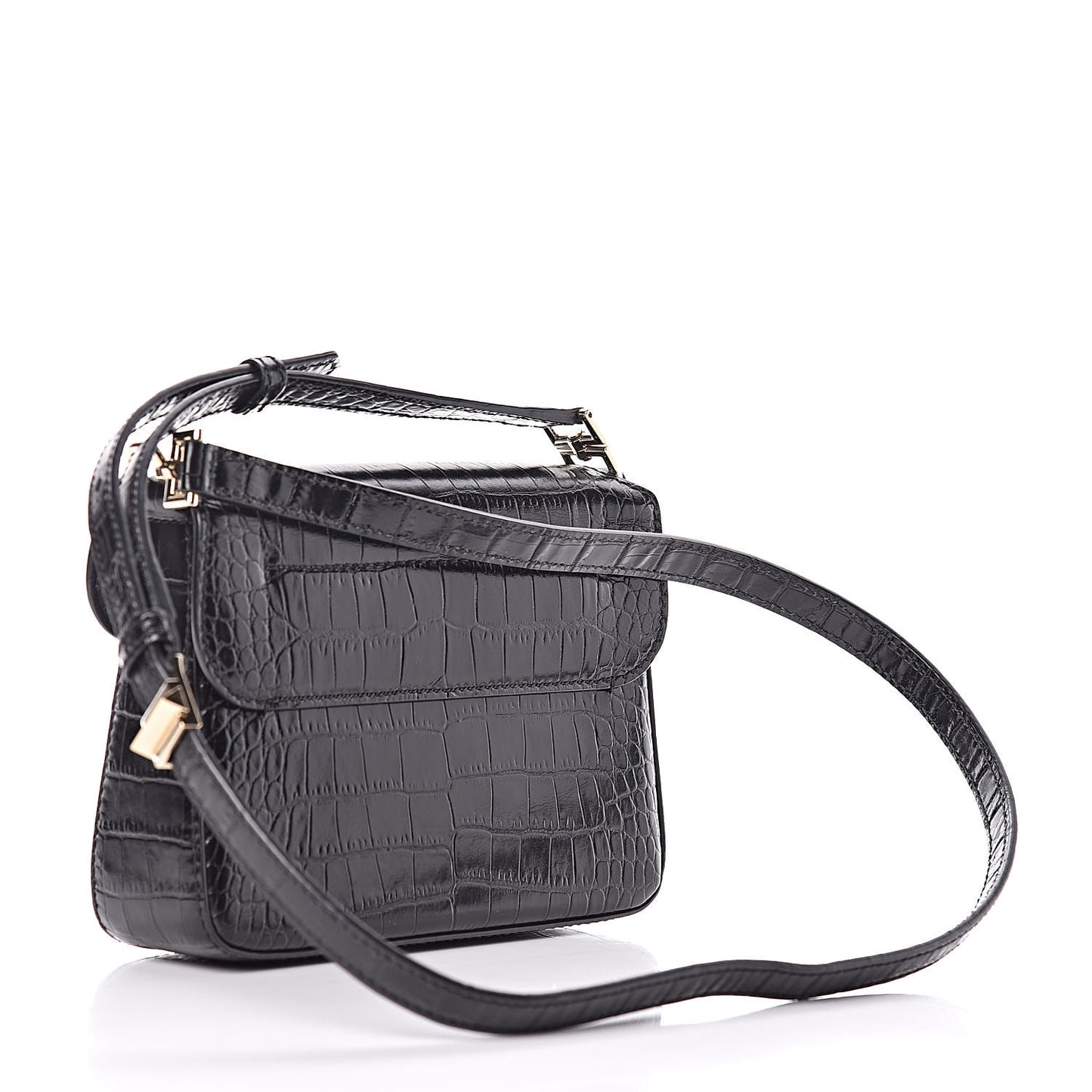 Calfskin Crocodile Embossed Mini Nobile Shoulder Bag Black