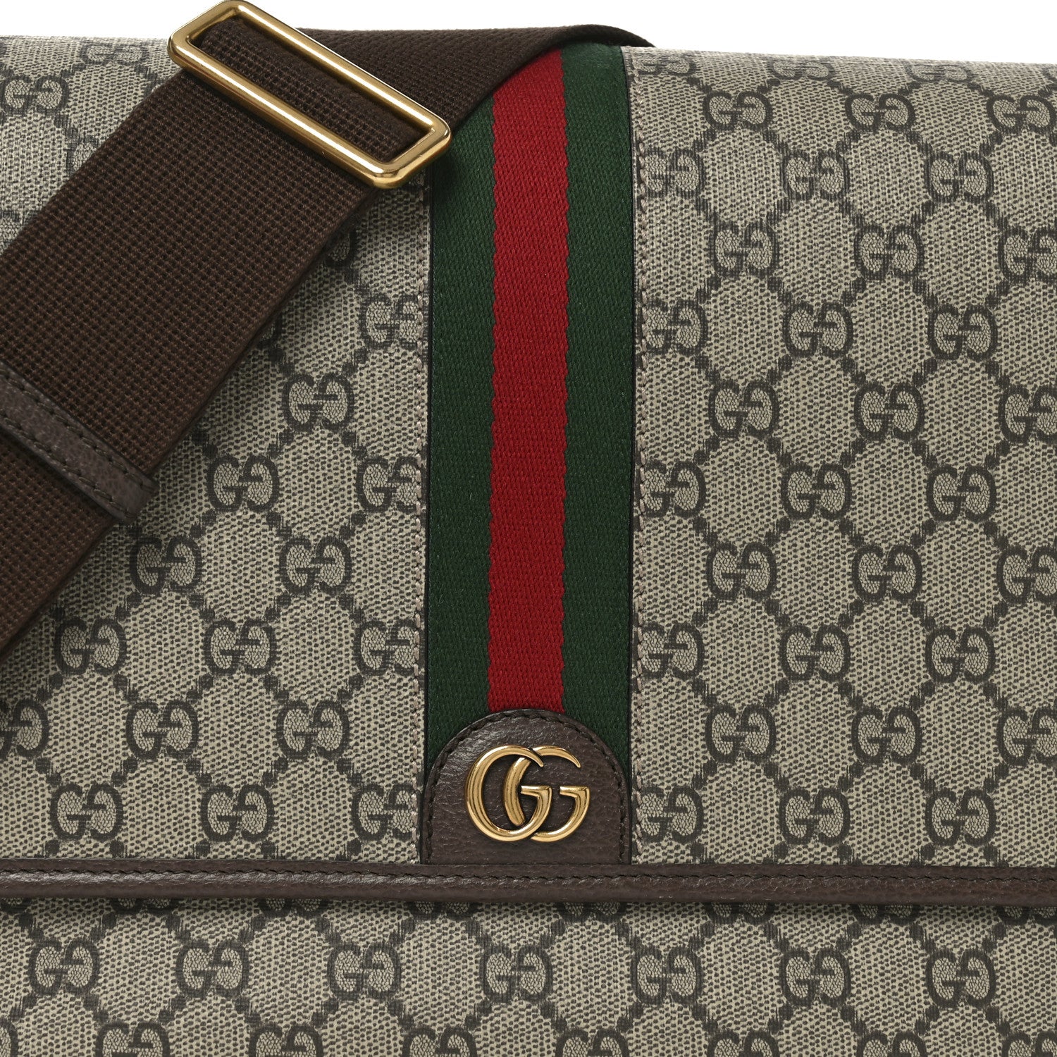 Gucci Tender GG Supreme Monogram Textured Dollar Calfskin Ophidia Messenger Bag Beige Ebony Dark Brown 8 of 11