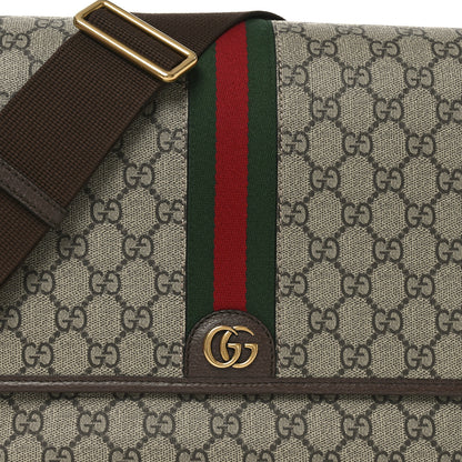 Gucci Tender GG Supreme Monogram Textured Dollar Calfskin Ophidia Messenger Bag Beige Ebony Dark Brown 8 of 11