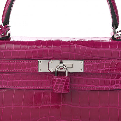 Hermes Shiny Niloticus Crocodile Kelly Sellier 28 Rose Scheherazade 8 of 11