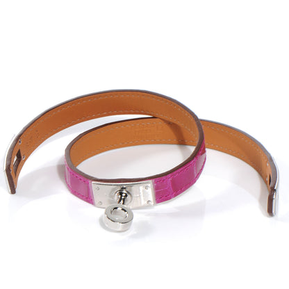 Hermes Shiny Alligator Kelly Double Tour Bracelet Rose Scheherazade Small 3 of 6