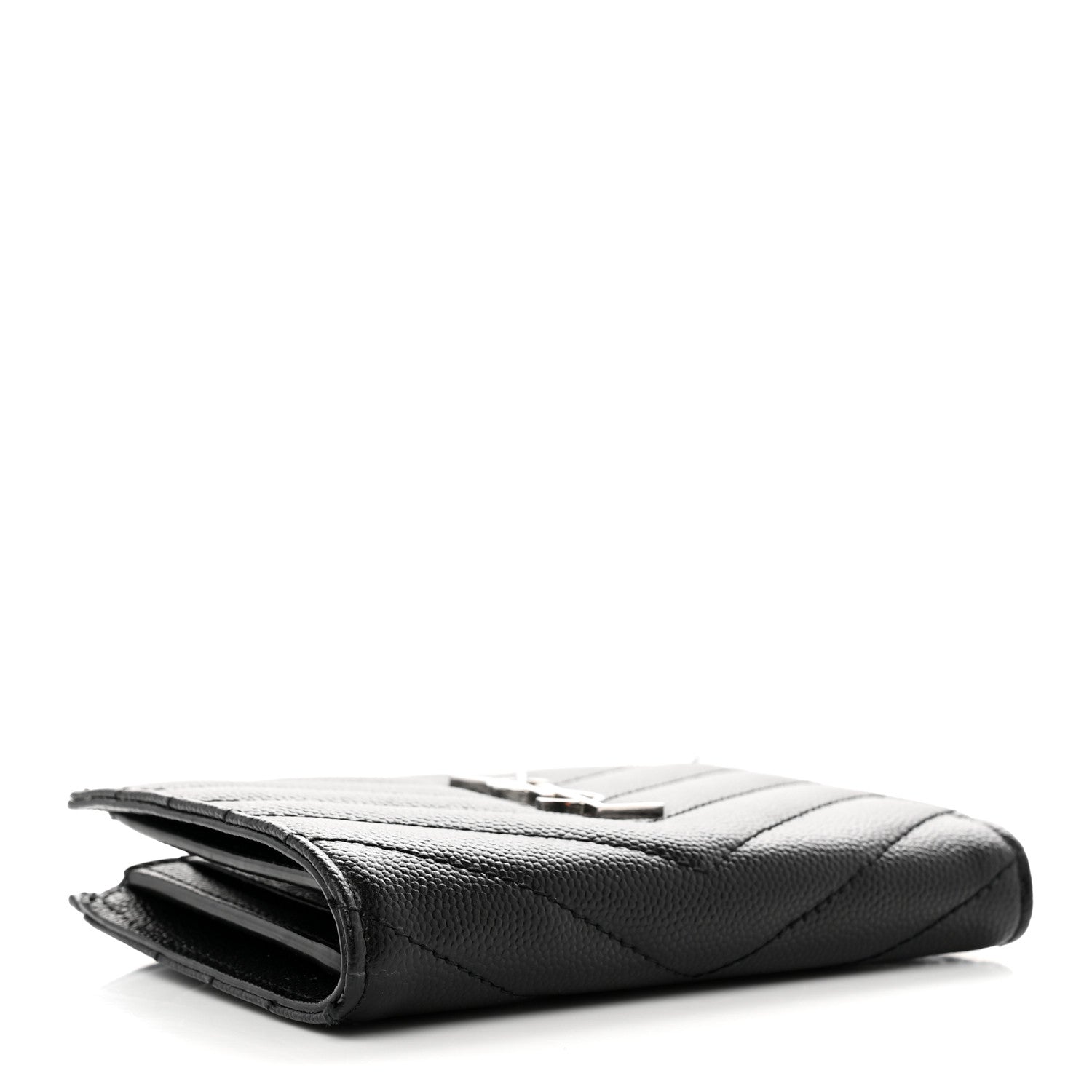 Saint Laurent Grain De Poudre Matelasse Chevron Monogram Zipped Two-Part Wallet Black 4 of 8