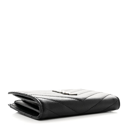 Saint Laurent Grain De Poudre Matelasse Chevron Monogram Zipped Two-Part Wallet Black 4 of 8