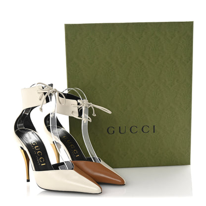 Gucci Soft Nappa Priscilla Ankle Cuff Pumps 37.5 Mystic White Harness Brown 10 of 10
