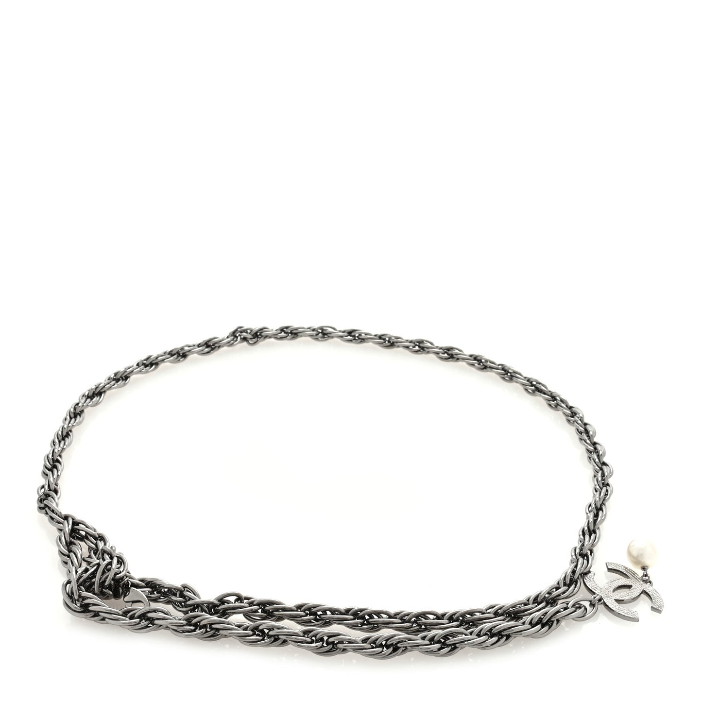 Twisted Chain Link CC Pearl Drop Belt Silver
