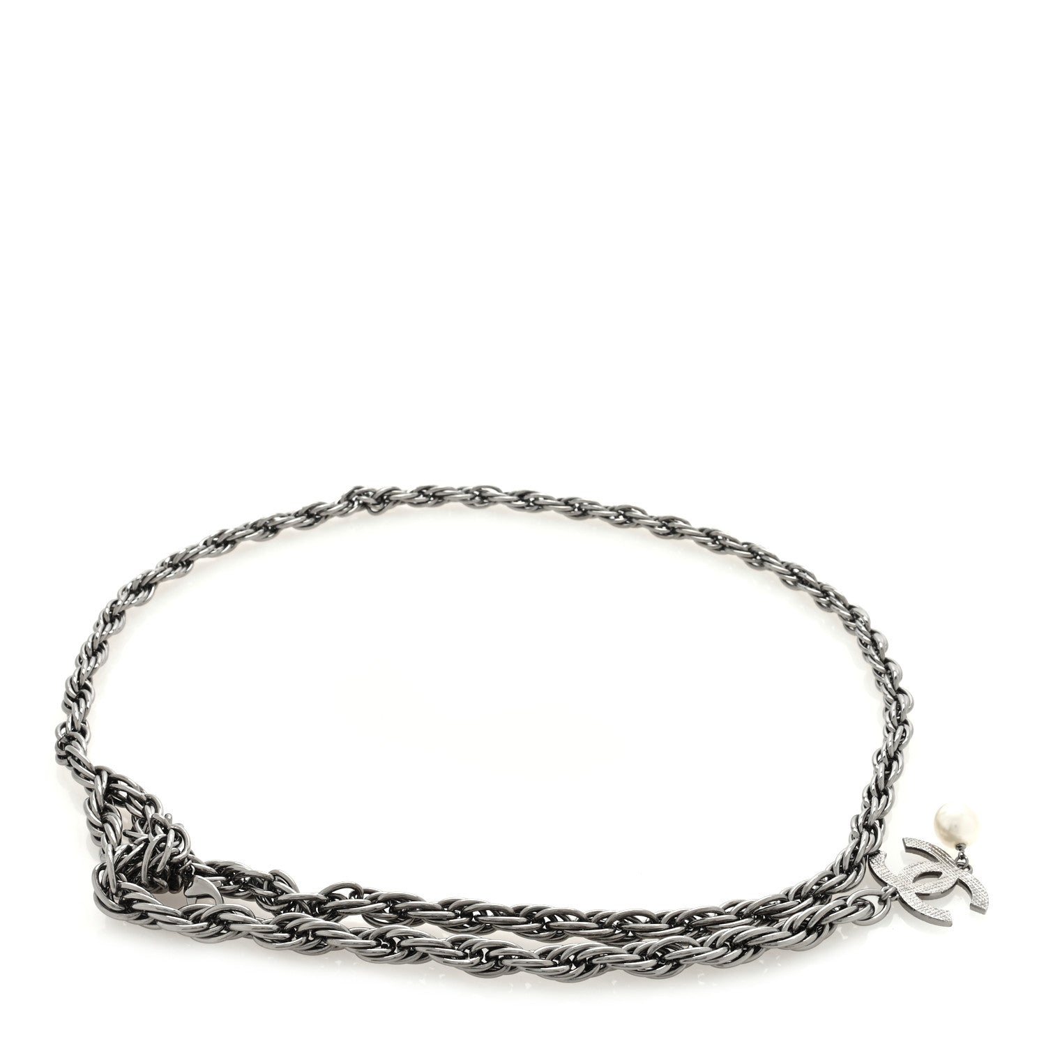 Chanel Twisted Chain Link CC Pearl Drop Belt Silver 1 of 3