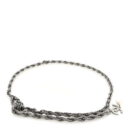 Chanel Twisted Chain Link CC Pearl Drop Belt Silver 1 of 3