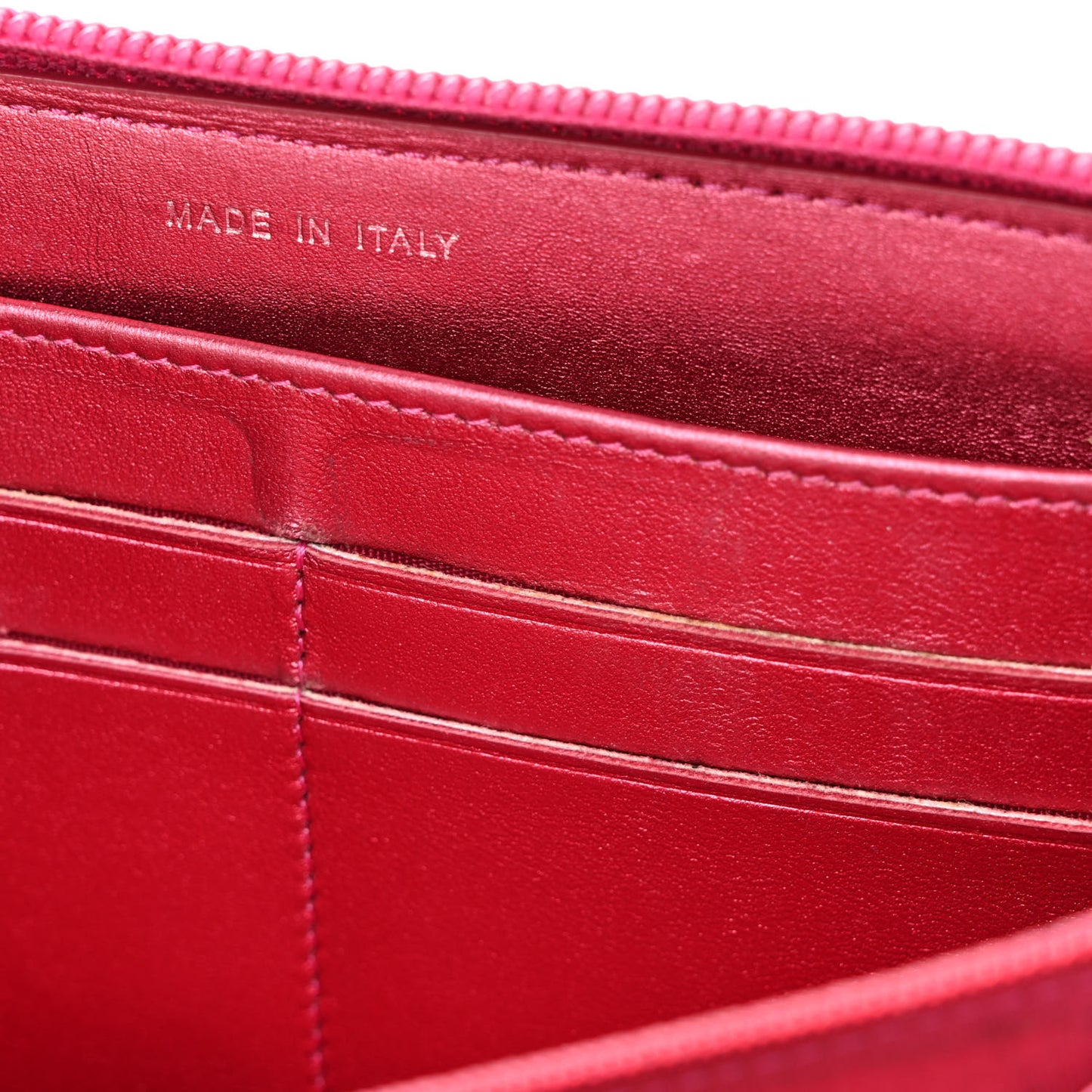 Metallic Patent Calfskin Quilted Boy L-Gusset Zip Wallet Pink