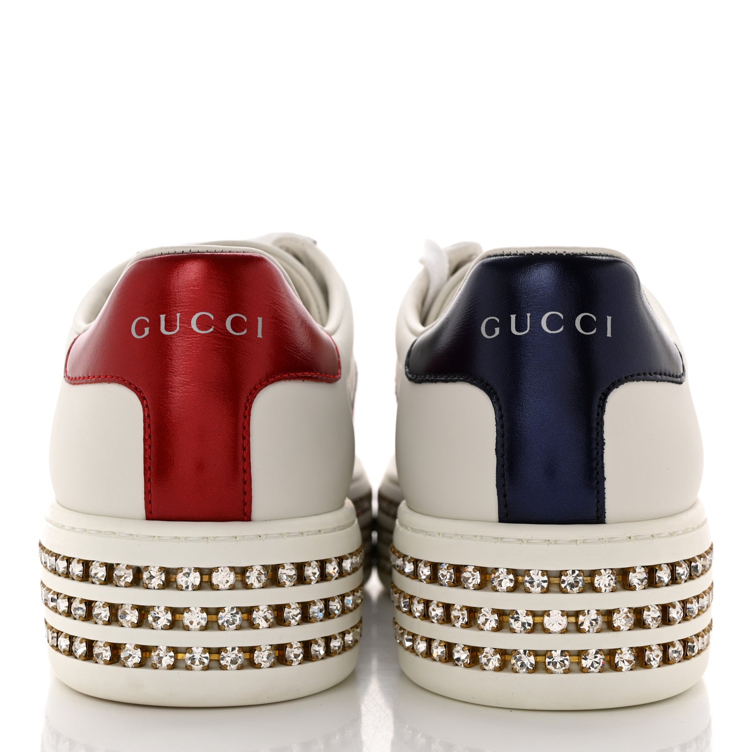 Gucci Calfskin Crystal Web Bee Embroidered Womens Ace Platform Sneakers 35.5 White 5 of 11