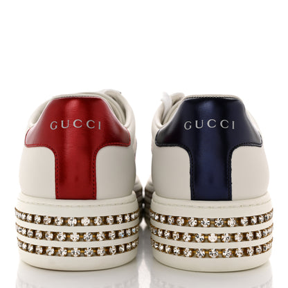 Gucci Calfskin Crystal Web Bee Embroidered Womens Ace Platform Sneakers 35.5 White 5 of 11
