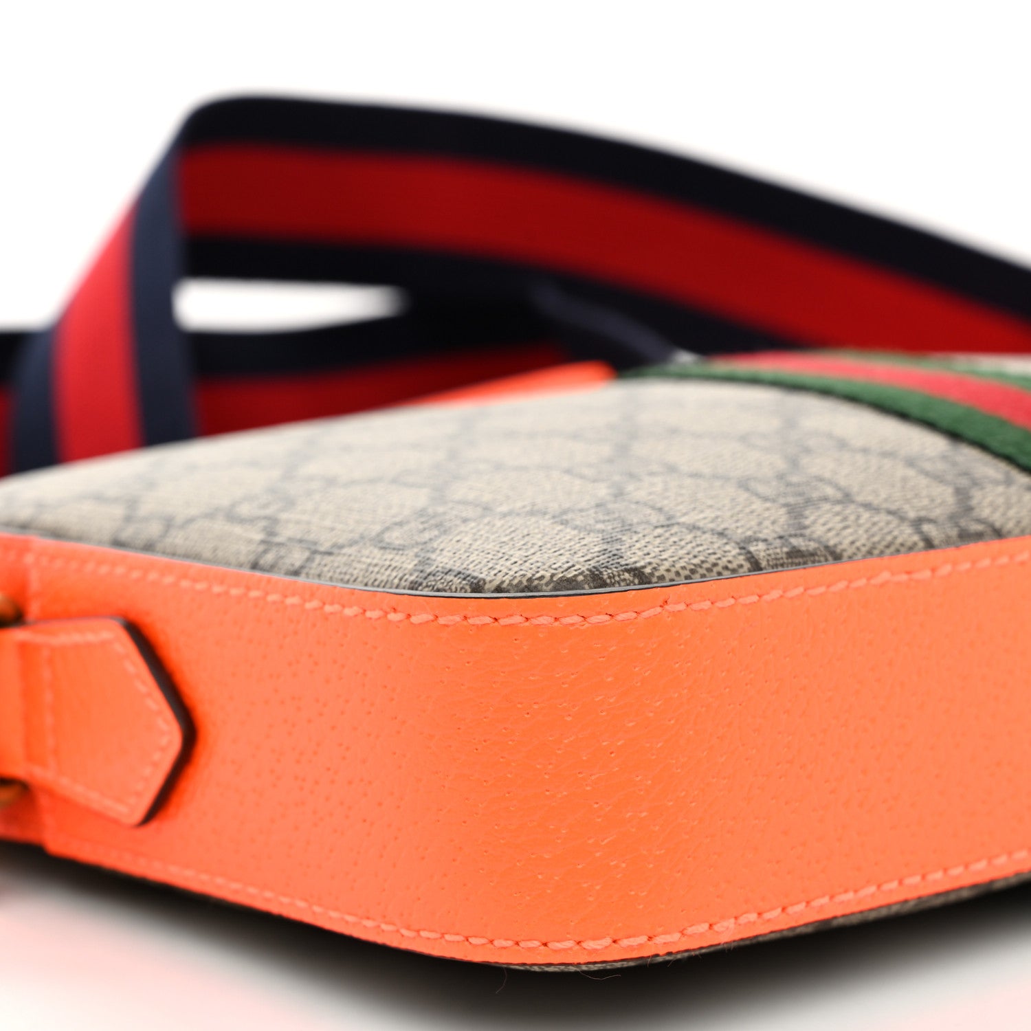 Gucci GG Supreme Monogram Textured Dollar Calfskin Web Ophidia Wristlet Shoulder Bag Beige Ebony Orange 9 of 11