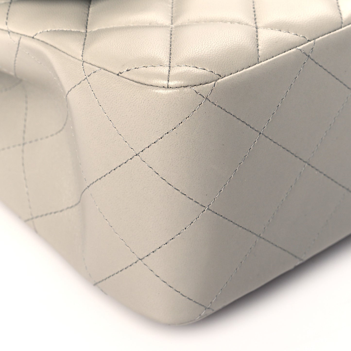 Lambskin Quilted Jumbo Double Flap Grey