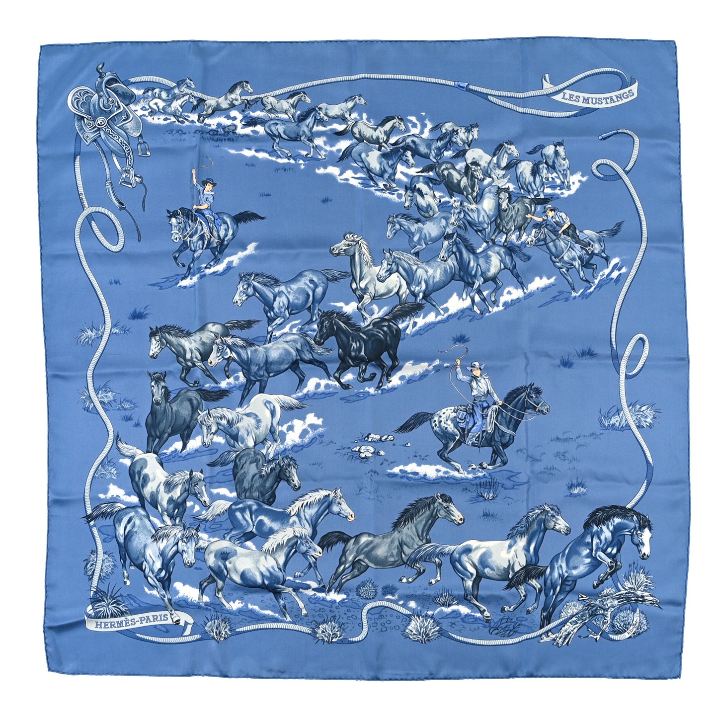 Silk Les Mustangs Double Face Scarf 90