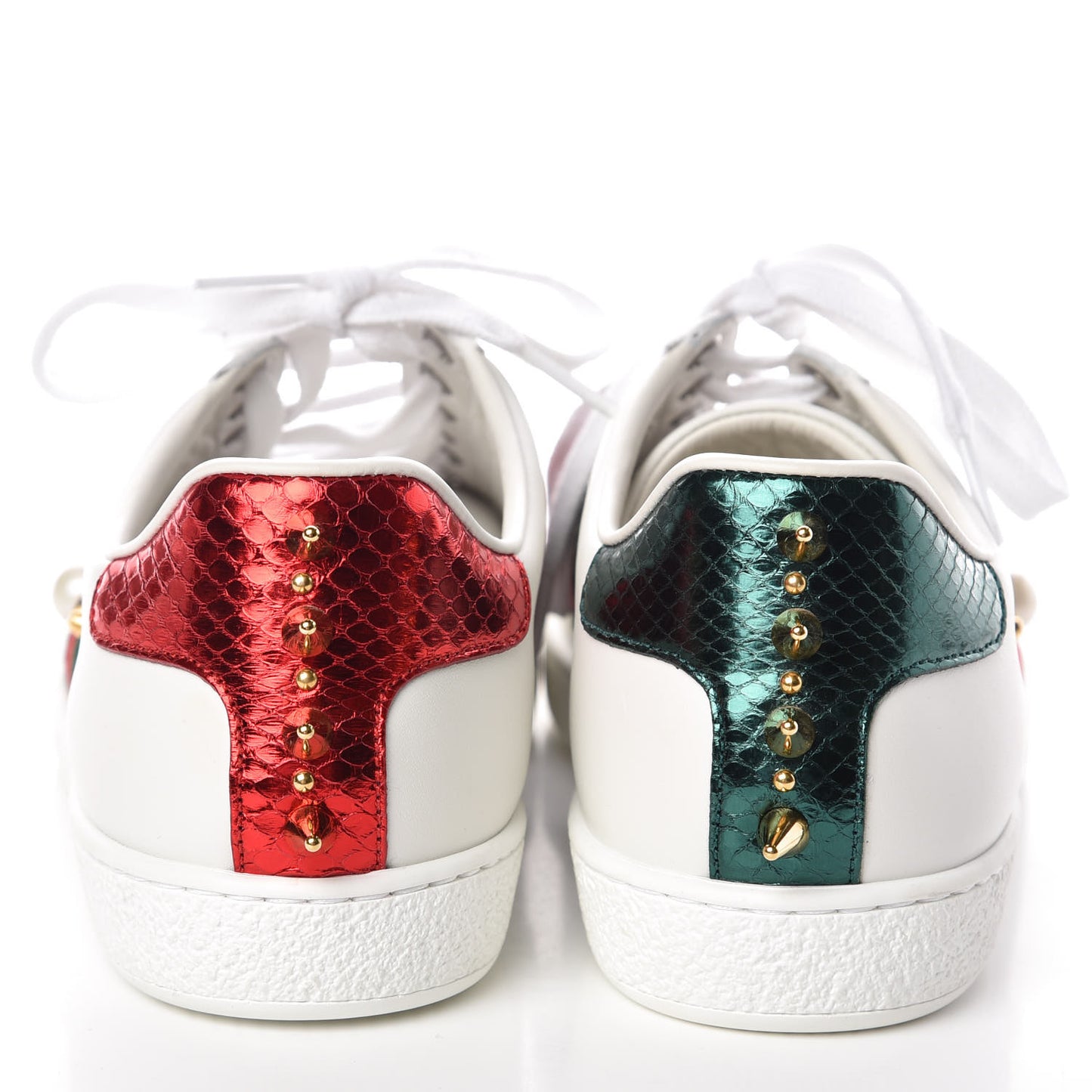 Calfskin Web Pearl Studded Womens Ace Sneakers 37.5 White