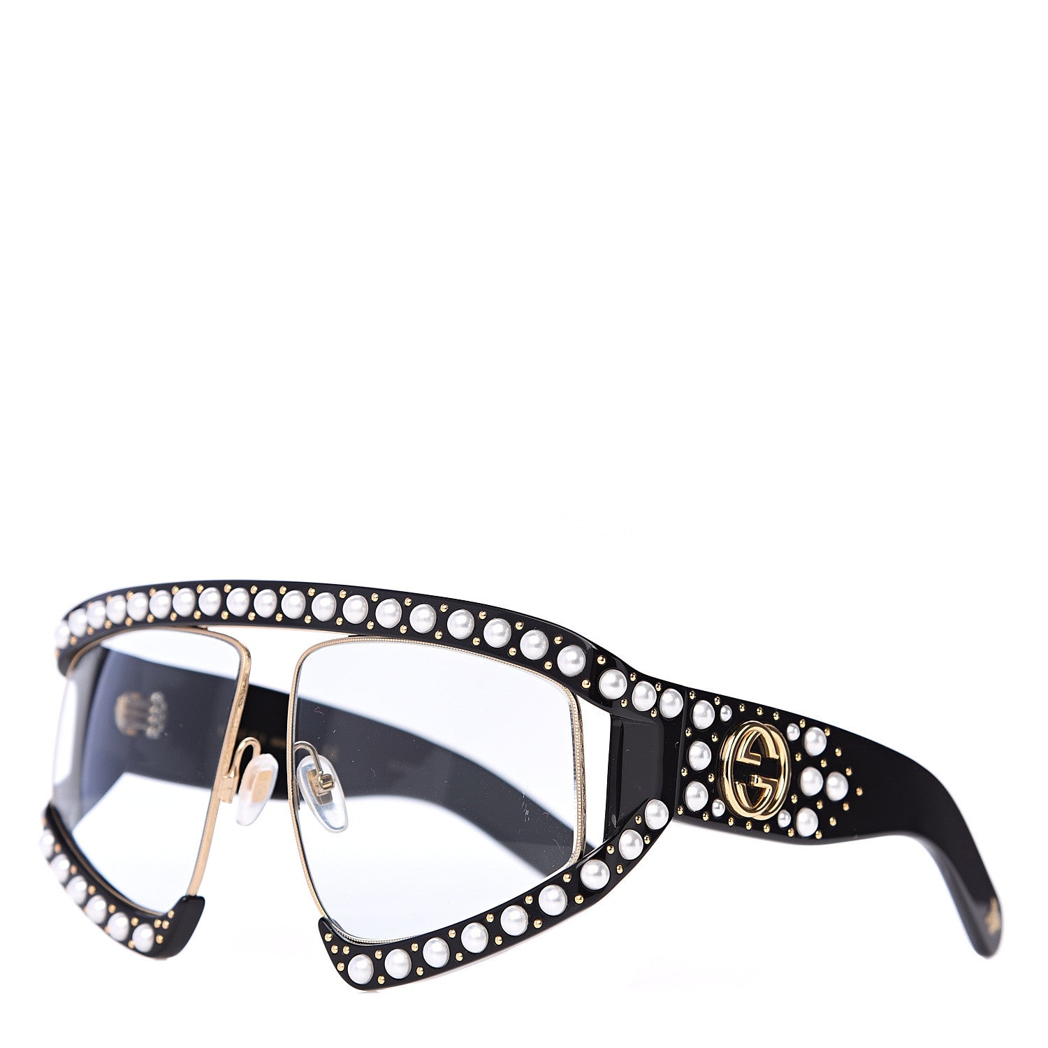 Gucci Acetate Pearl Rectangular Frame Sunglasses GG0234S Black 1 of 7