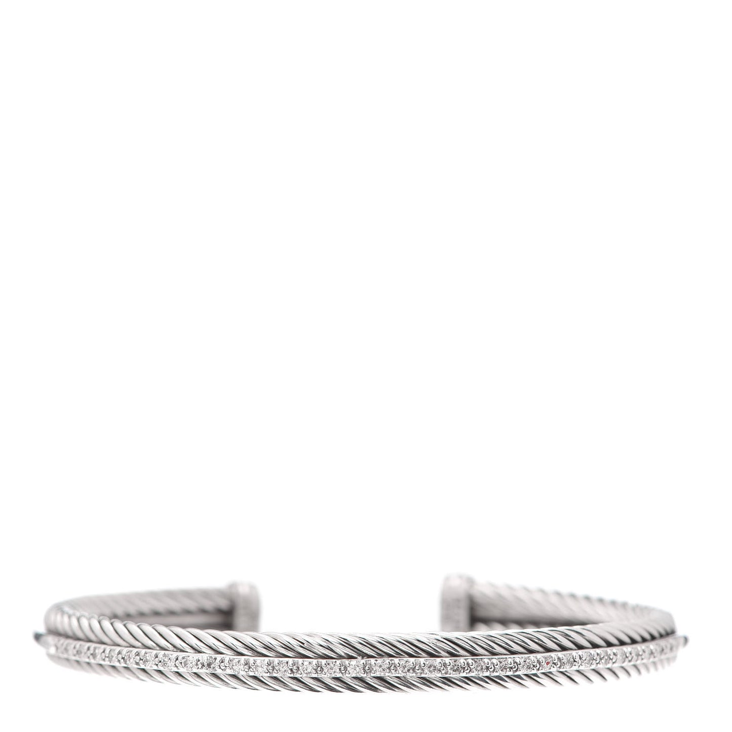 Sterling Silver 14K White Gold Diamond 7mm Cable Classics Cuff Bracelet