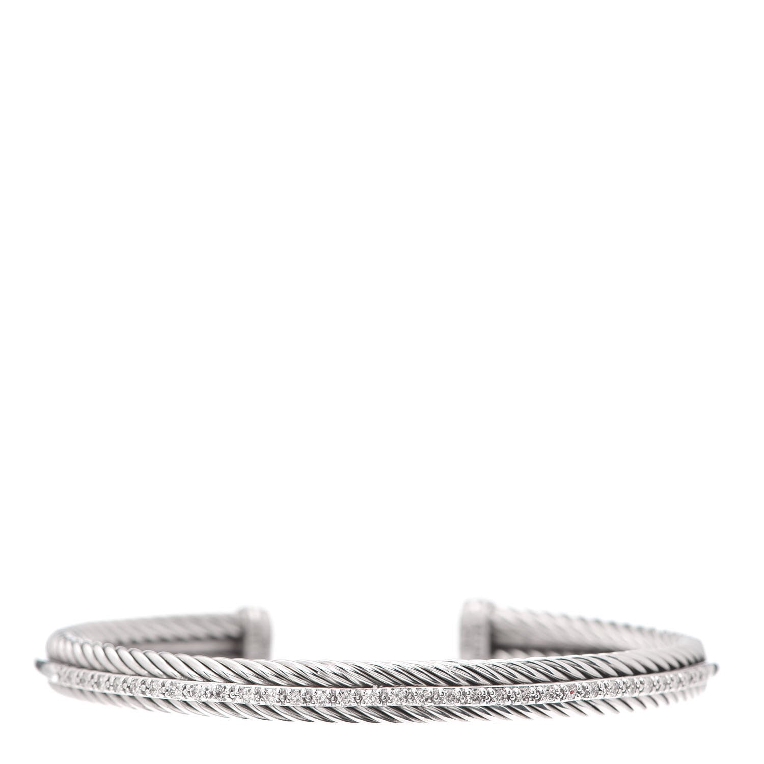 David Yurman Sterling Silver 14K White Gold Diamond 7mm Cable Classics Cuff Bracelet 1 of 4