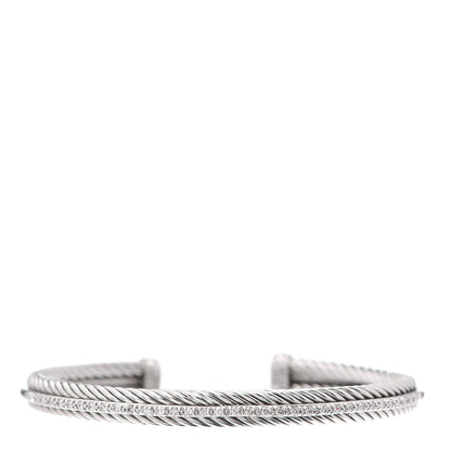 David Yurman Sterling Silver 14K White Gold Diamond 7mm Cable Classics Cuff Bracelet 1 of 4