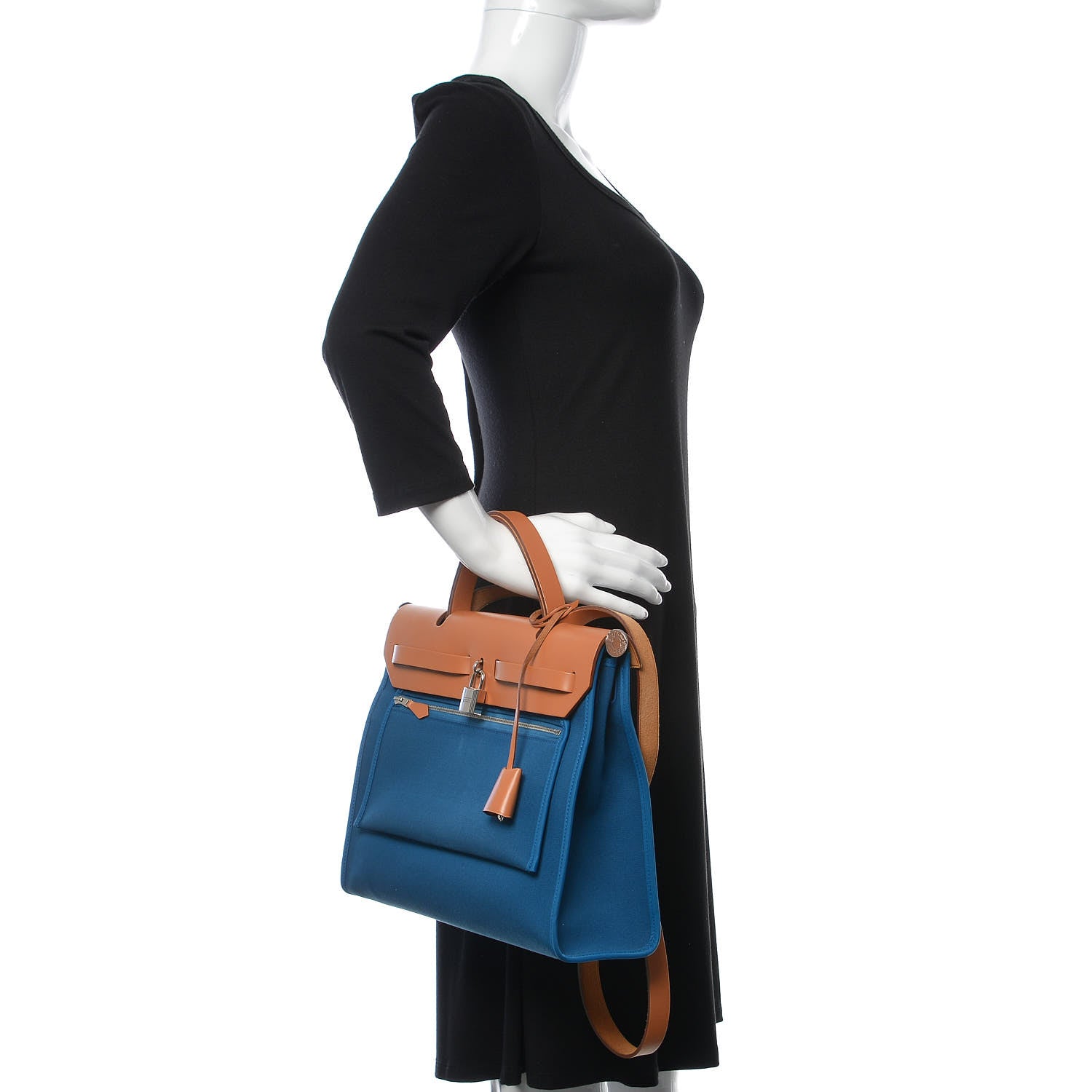 Hermes Vache Hunter Toile Herbag Zip 31 PM Bleu Natural 3 of 15