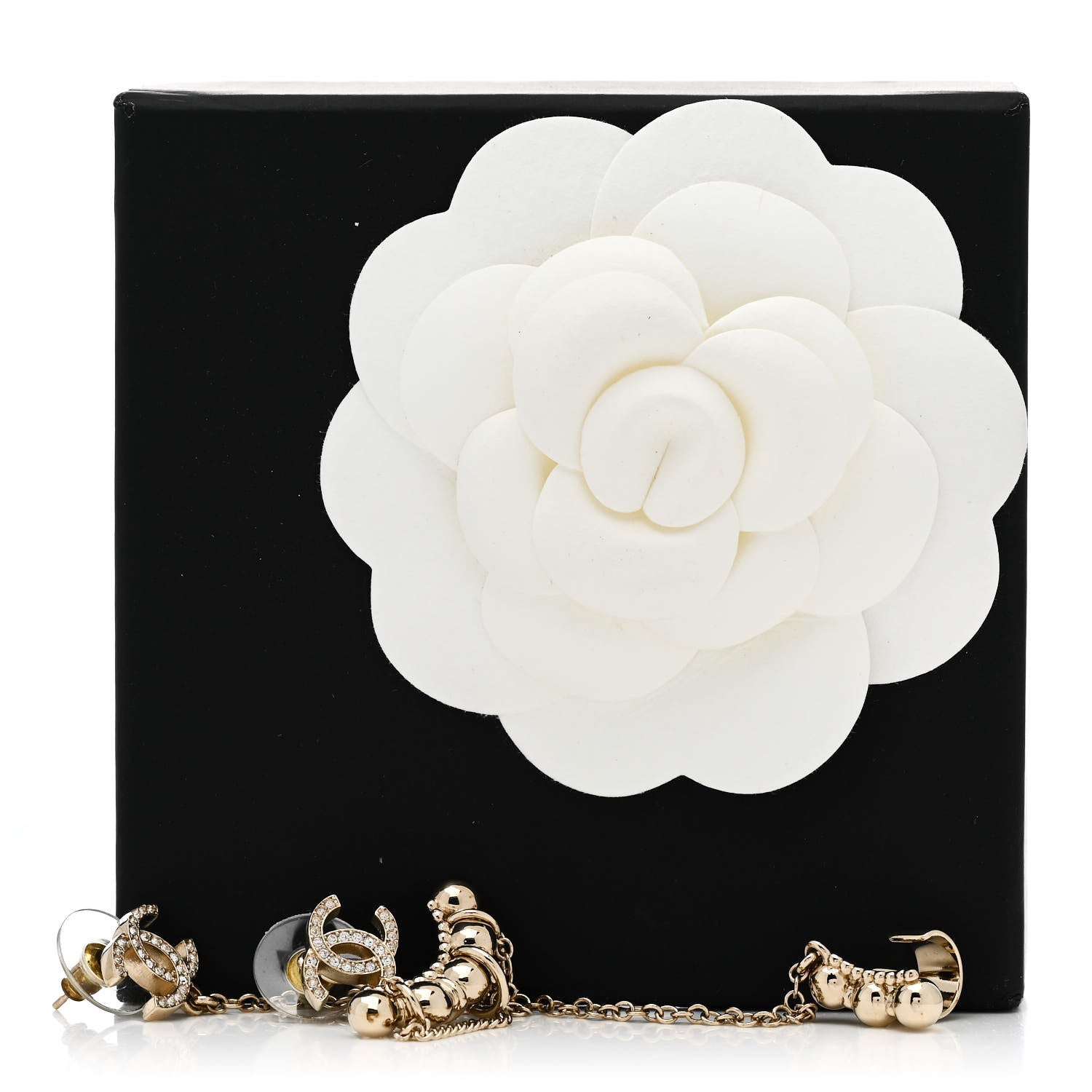 Chanel Metal Crystal CC Chain Cuff Earrings Gold 5 of 5