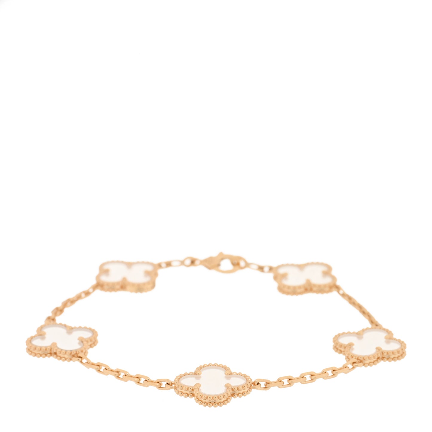 18K Yellow Gold Rock Crystal 5 Motifs Vintage Alhambra Bracelet