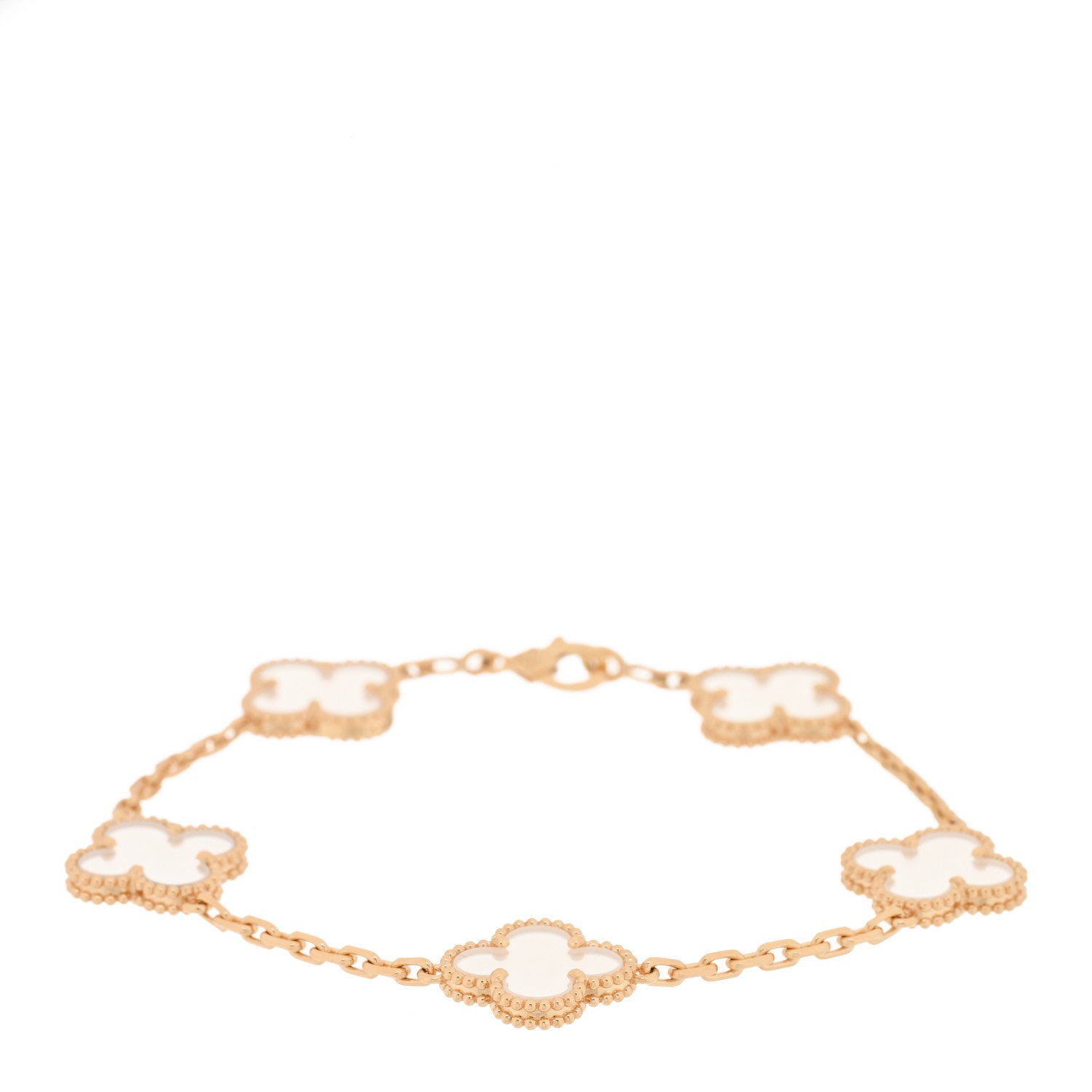Van Cleef & Arpels 18K Yellow Gold Rock Crystal 5 Motifs Vintage Alhambra Bracelet 1 of 4