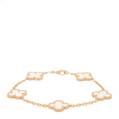 Van Cleef & Arpels 18K Yellow Gold Rock Crystal 5 Motifs Vintage Alhambra Bracelet 1 of 4