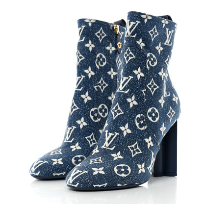 Louis Vuitton Denim Monogram Silhouette Ankle Boots 38 Navy Blue 3 of 10