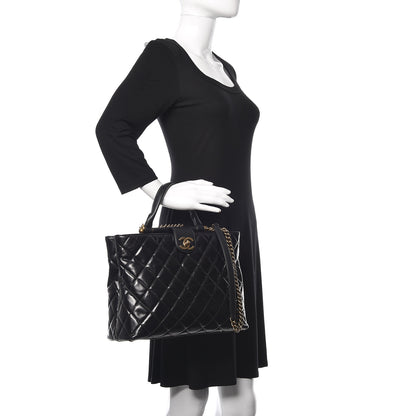 Chanel Calfskin Quilted Large Gold Bar Top Handle Tote Black 3 of 13