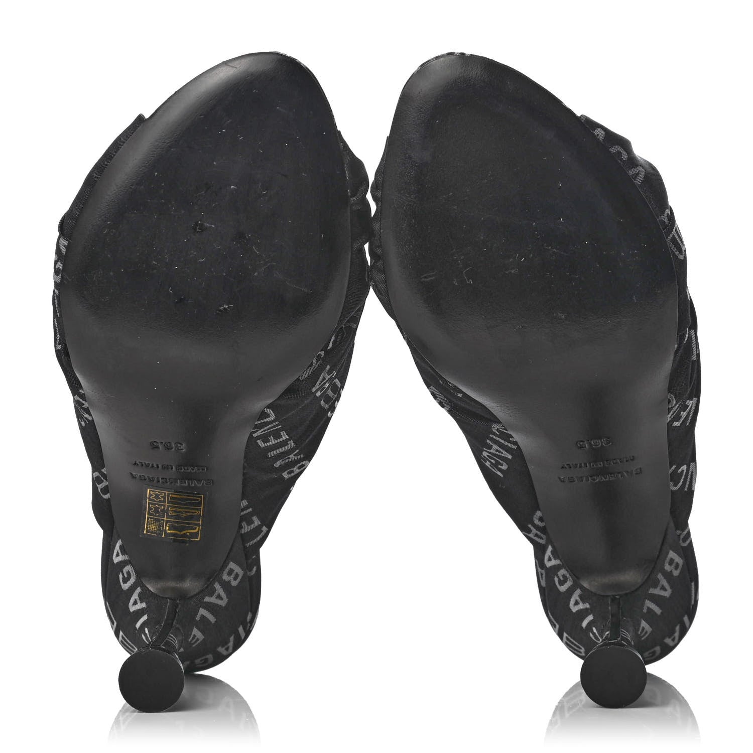 Balenciaga Jacquard Allover Logo Drapy 80mm Sandals 36.5 Black White 10 of 18
