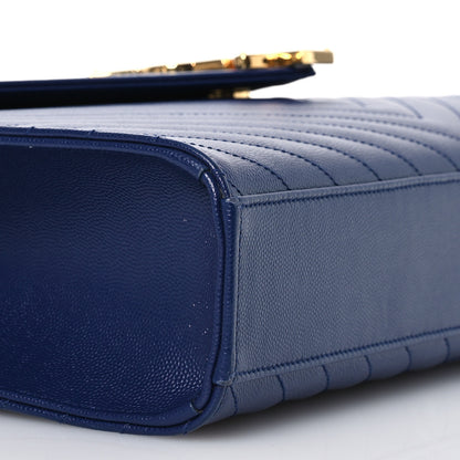 Saint Laurent Grain De Poudre Matelasse Chevron Large Monogram Satchel Navy Blue 9 of 14
