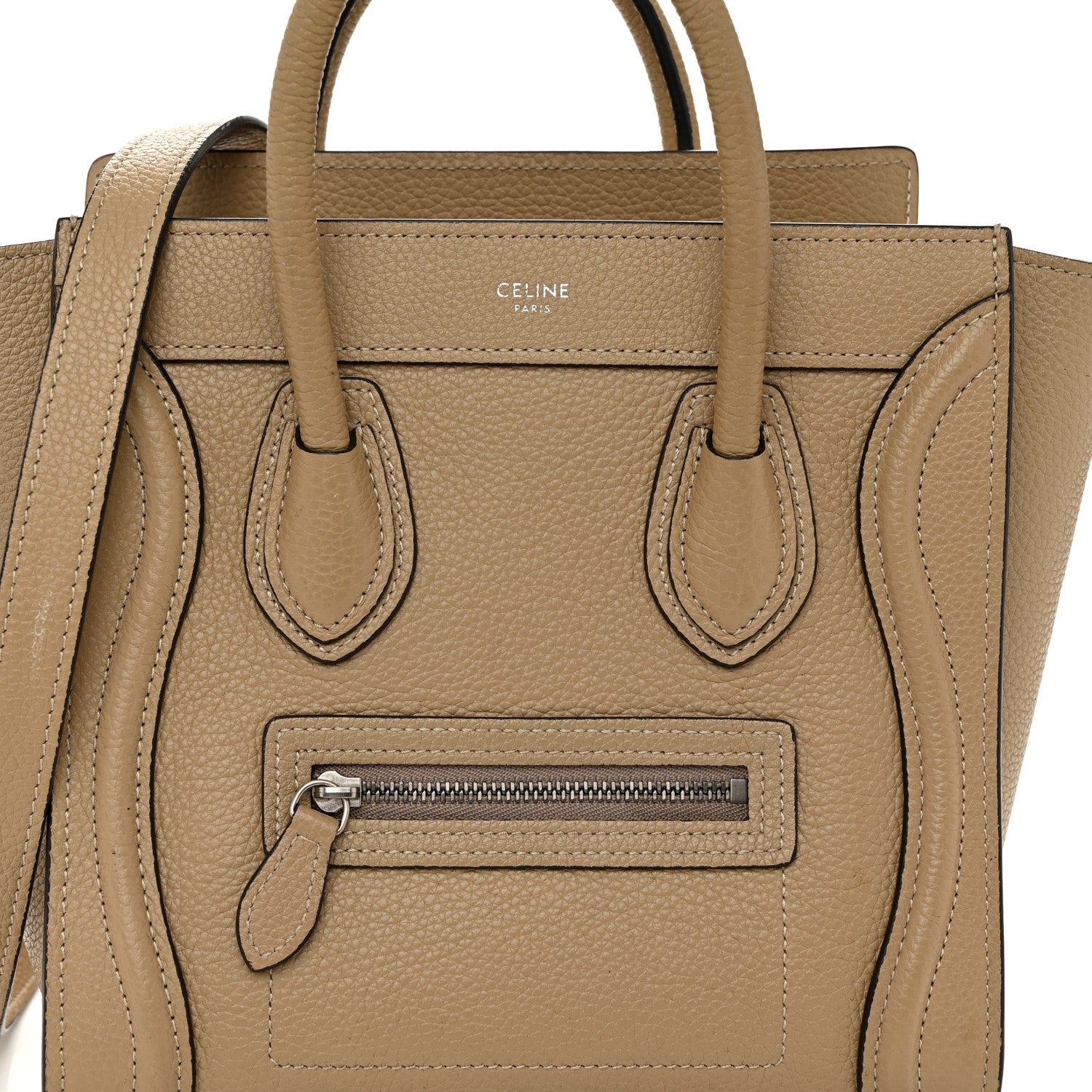 Celine Drummed Calfskin Nano Luggage Dune 9 of 11