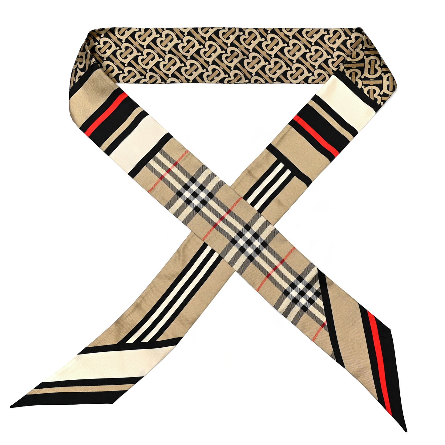 Silk Montage Print Skinny Scarf Archive Beige