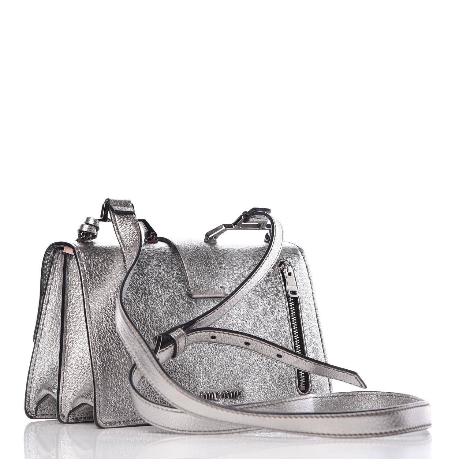 Miu Miu Metallic Goatskin Bandoliera Madras Shoulder Bag Chrome 9 of 13