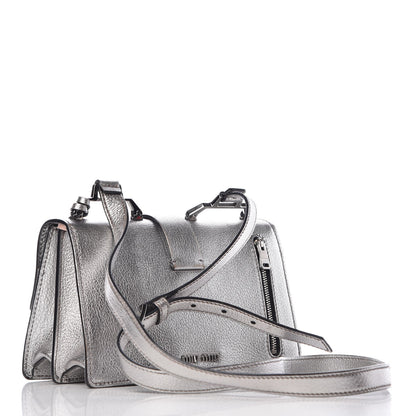 Miu Miu Metallic Goatskin Bandoliera Madras Shoulder Bag Chrome 9 of 13