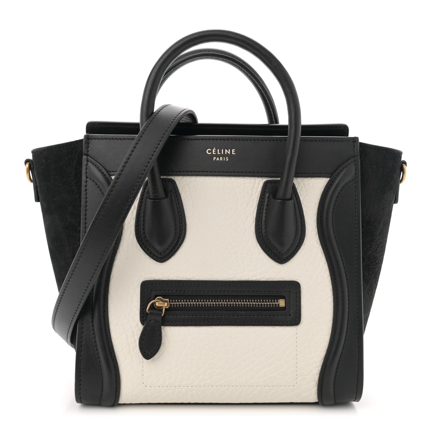 Celine Bullhide Calfskin Nubuck Bi-Color Nano Luggage Black White 1 of 14