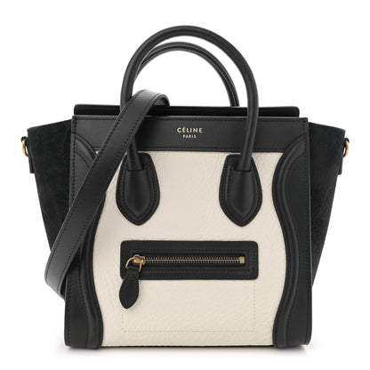 Celine Bullhide Calfskin Nubuck Bi-Color Nano Luggage Black White 1 of 14