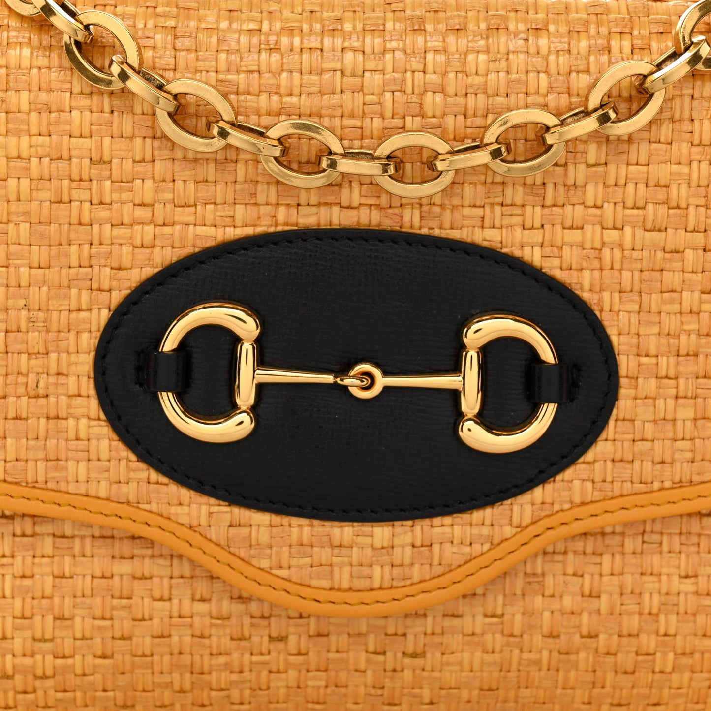 Straw Azalea Calfskin Mini Horsebit 1955 Chain Shoulder Bag Crop Black