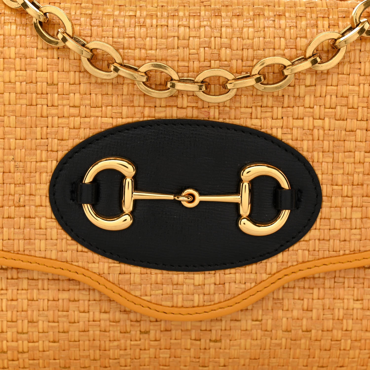 Gucci Straw Azalea Calfskin Mini Horsebit 1955 Chain Shoulder Bag Crop Black 8 of 11