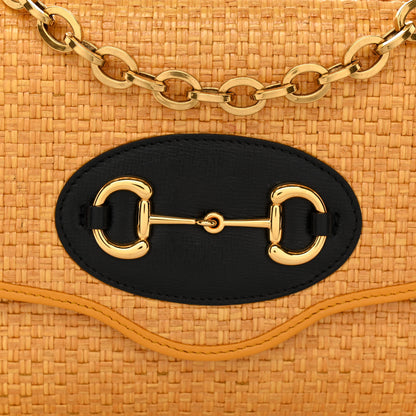 Gucci Straw Azalea Calfskin Mini Horsebit 1955 Chain Shoulder Bag Crop Black 8 of 11