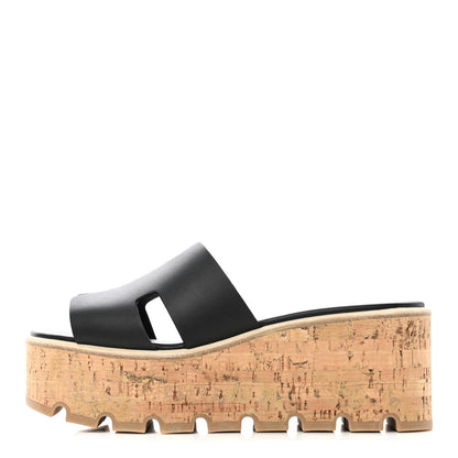Hermes Calfskin Cork Eze 30 Sandals 36 Black 1 of 9