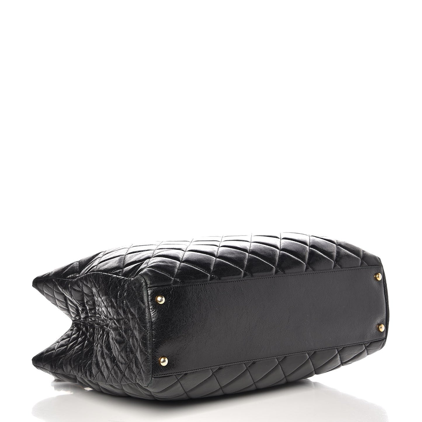 Glazed Calfskin Quilted Large Tote Black