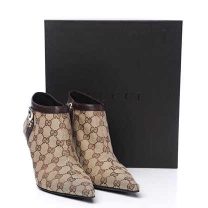 Gucci Monogram Textured Calfskin D Ring Ankle Booties 8.5 Beige Ebony Cocoa 9 of 9