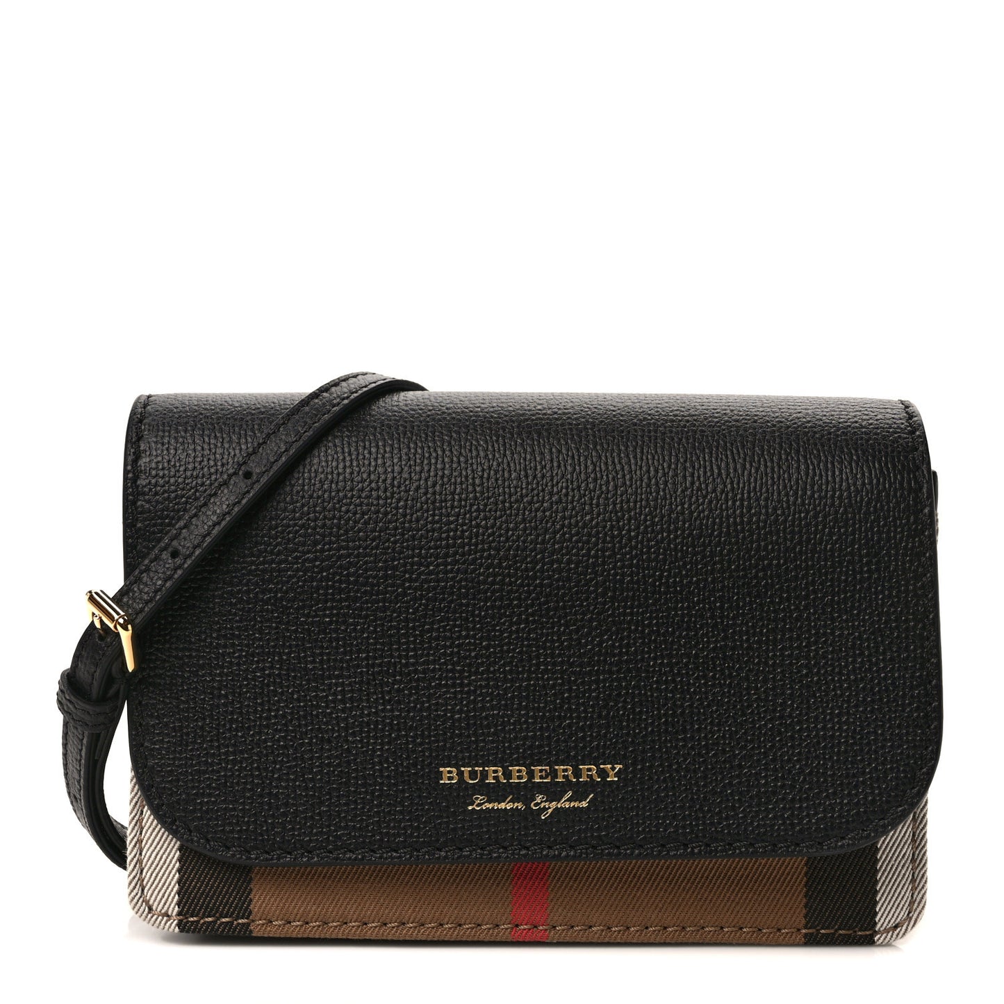 Grainy Calfskin House Check Henley Wallet On Chain Black