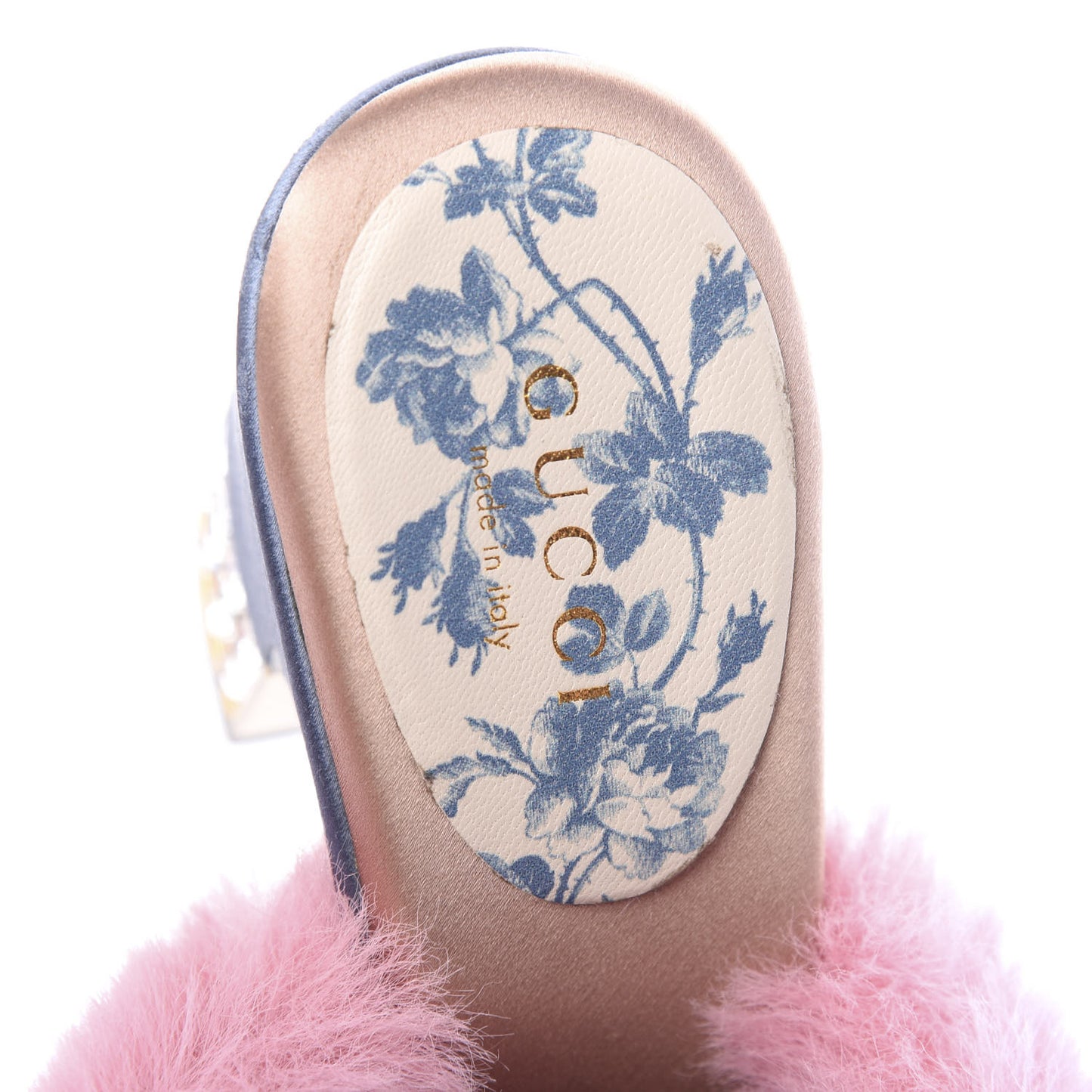 Faux Fur Silk Satin Crystal Candy Mules 37 Rosa Carta Zucchero