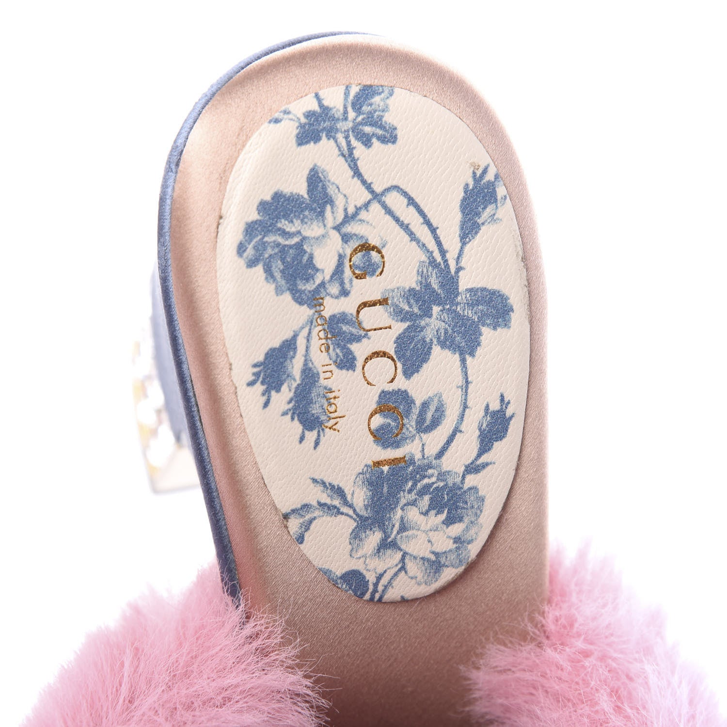 Gucci Faux Fur Silk Satin Crystal Candy Mules 37 Rosa Carta Zucchero 6 of 11