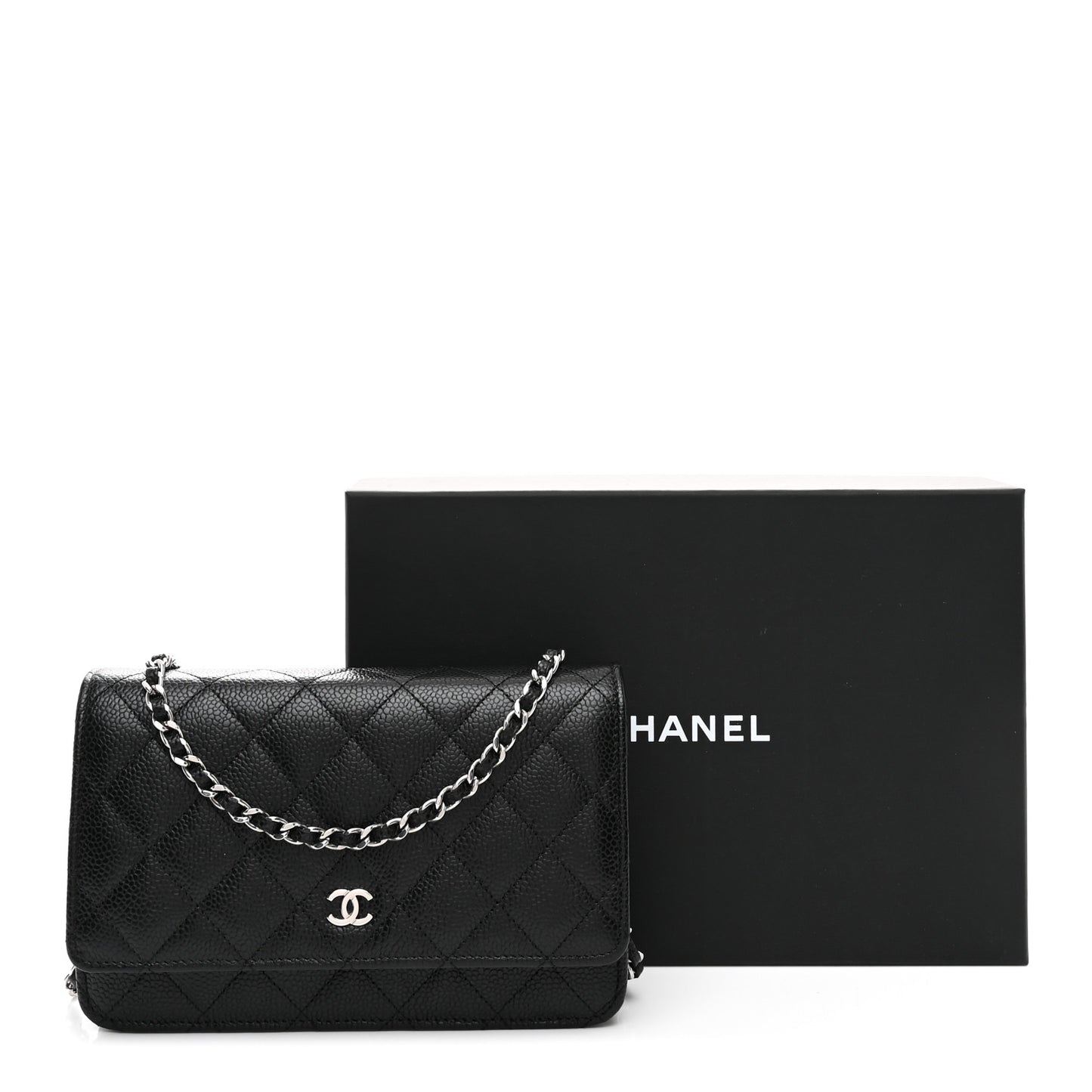 Caviar Quilted Wallet on Chain WOC Black