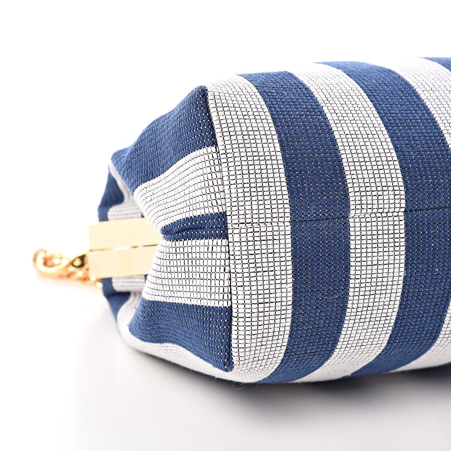 Canvas Stripe Mini Volume Chain Clutch Blue White