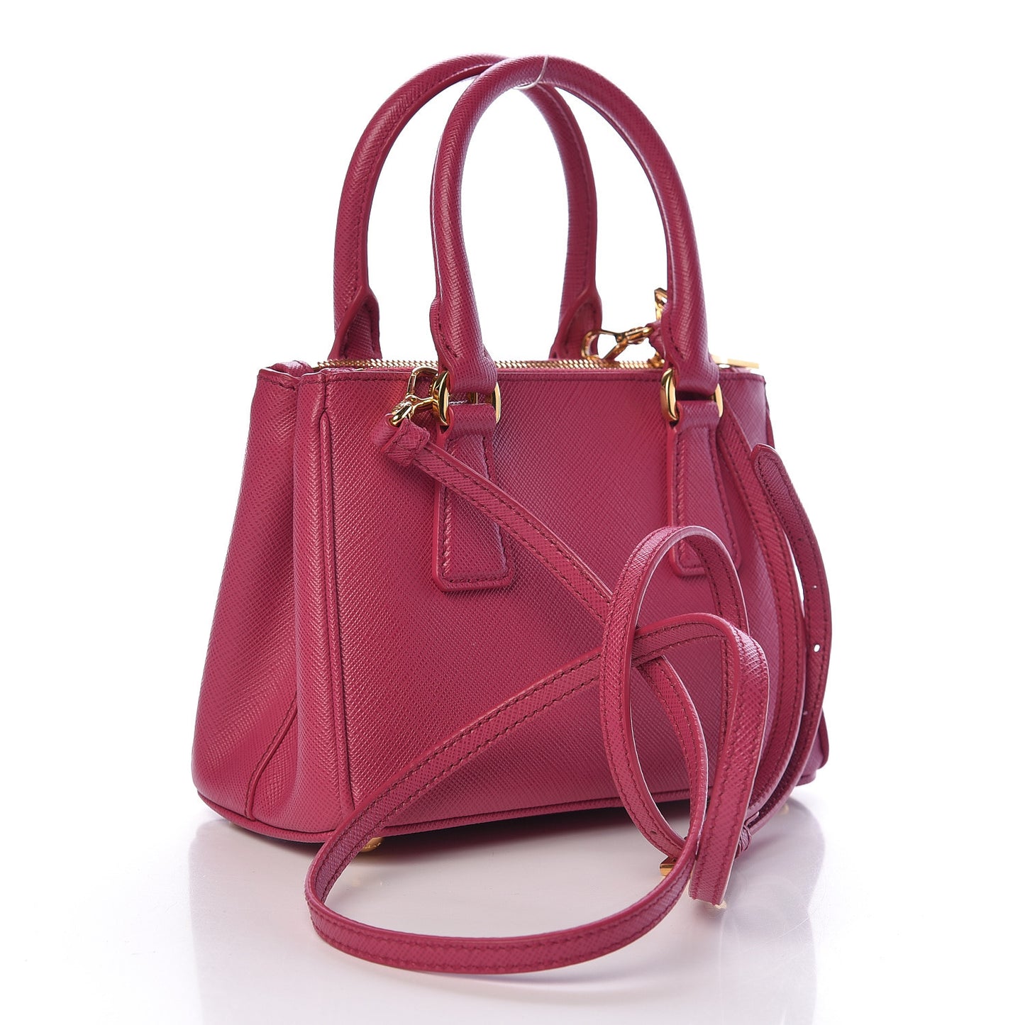 Saffiano Lux Micro Galleria Double Zip Tote Fuxia