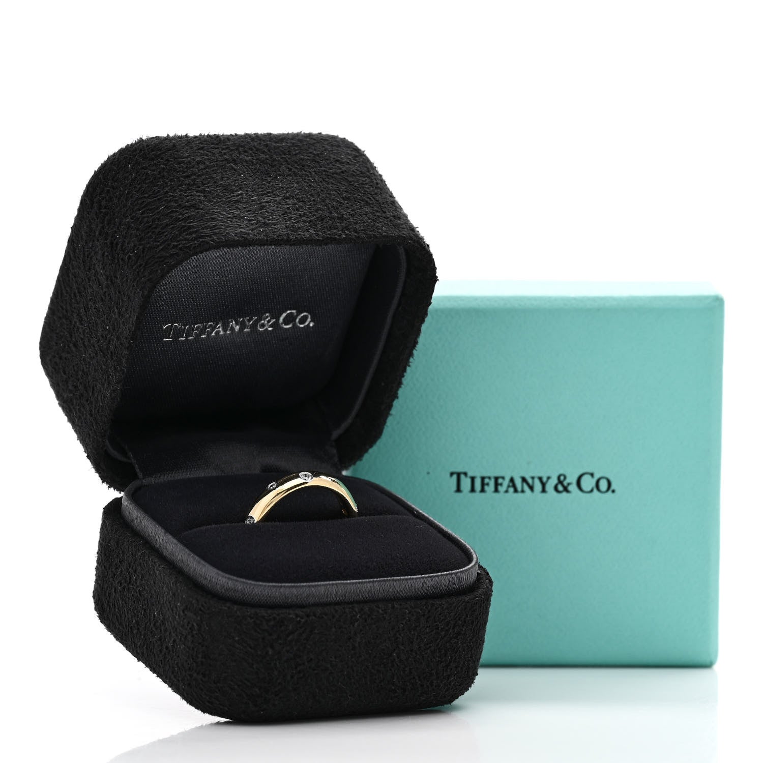 Tiffany 18K Yellow Gold Platinum Diamond 4mm Etoile Band Ring 47 4 3 of 7